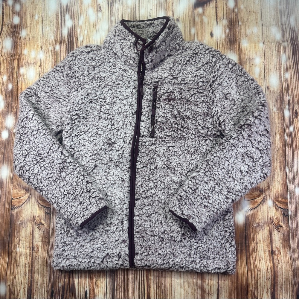 NWT Victoria Secret PINK  Sherpa Full Zip Jacket Frosted Plum  2019 Size XS/XP